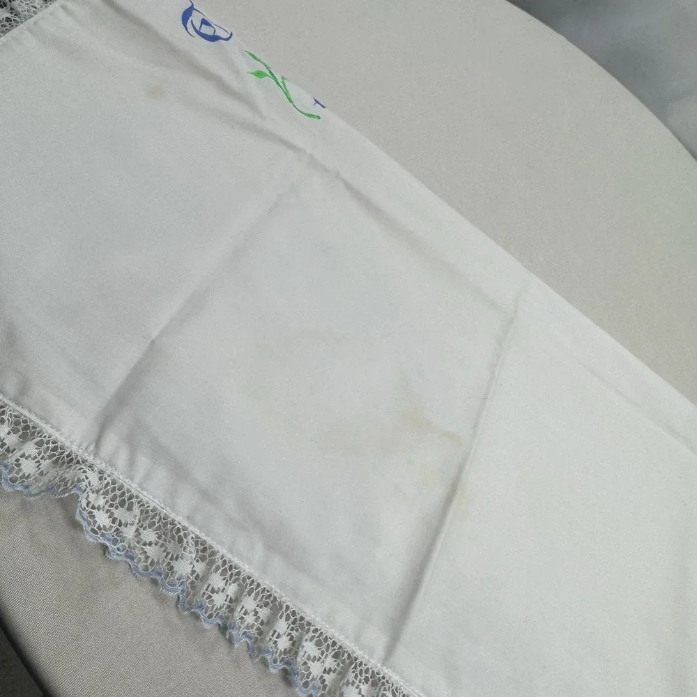 Vintage Pillowcase‎ With Lace And Painted 
